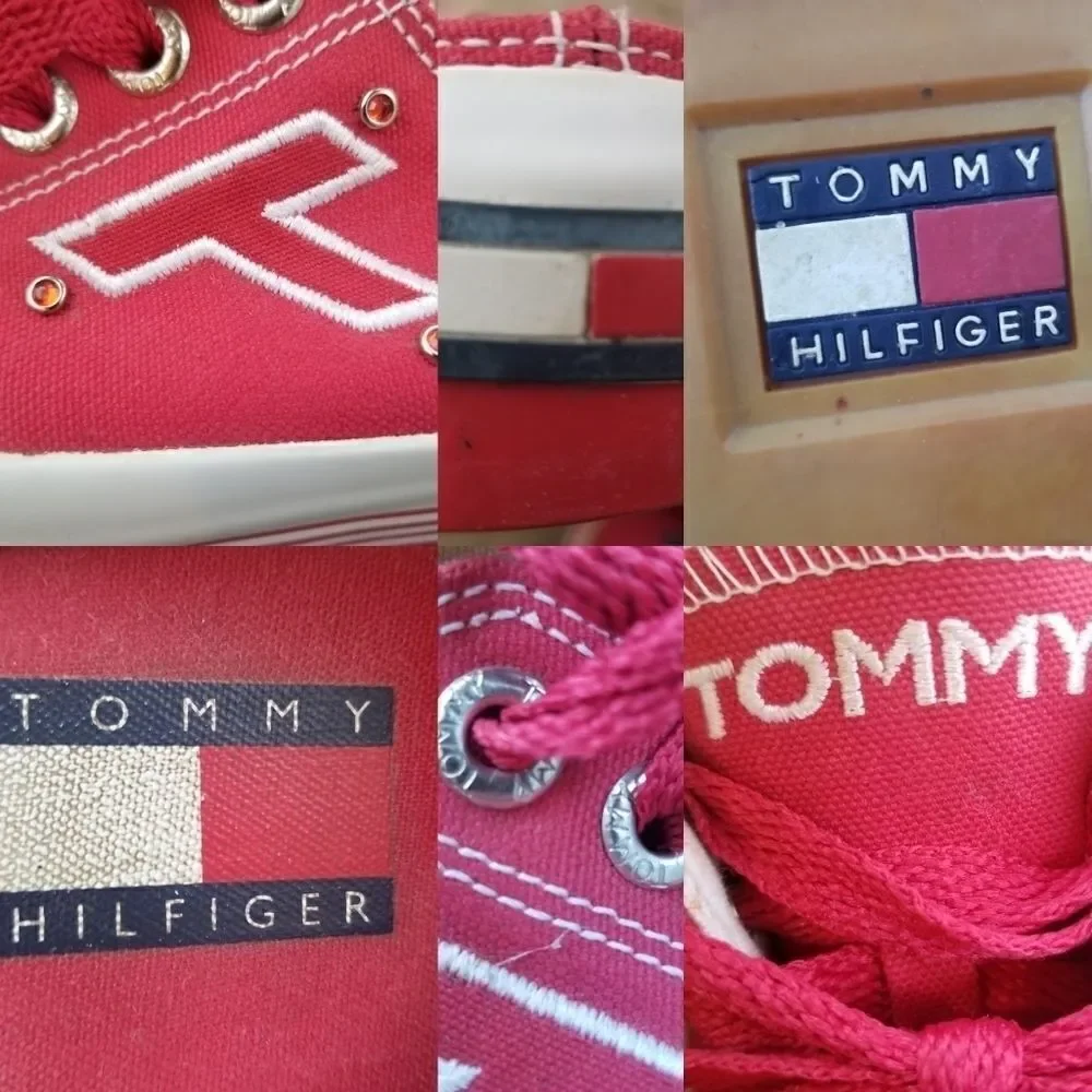 Vintage 90s y2k Tommy Hilfiger Platform Red Canvas Backless Slip-on Sneakers 7.5